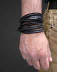 Bracciale summer studs in vero cuoio nero