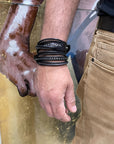 Bracciale summer studs in vero cuoio nero