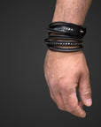Bracciale summer studs in vero cuoio nero