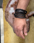 Bracciale summer studs in vero cuoio nero