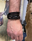 Bracciale treccia e borchie doppio giro in vero cuoio testa di moro