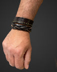 Bracciale treccia e borchie doppio giro in vero cuoio testa di moro