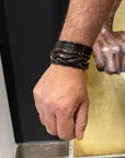Bracciale treccia e borchie doppio giro in vero cuoio testa di moro
