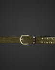 cintura 035mm camoscio in pelle stropicciata e borchiata con procedimento artigianale