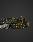 Cintura 030 mm in Cuoio Borchiata con borchie esagonali a rilievo st11 fibbia colore ottone a rullo