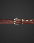 cintura pelle 035mm con microborchie lavata e stropicciata con procedimento di ceratura marrone/ottone