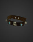 Bracciale con borchie in vero cuoio nero