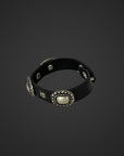 Bracciale con borchie in vero cuoio nero
