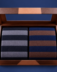 Confezione regalo aperta calzini Vicoliventi CL26-38 CL26-40 a righe larghe, grigio e blu, marrone e blu