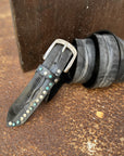 Cintura 035mm in pelle con microborchie  lavata e stropicciata con procedimento di ceratura