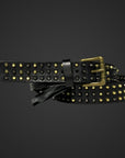 Cintura 030 mm in Cuoio Borchiata con borchie esagonali a rilievo ST11 fibbia colore ottone a rullo