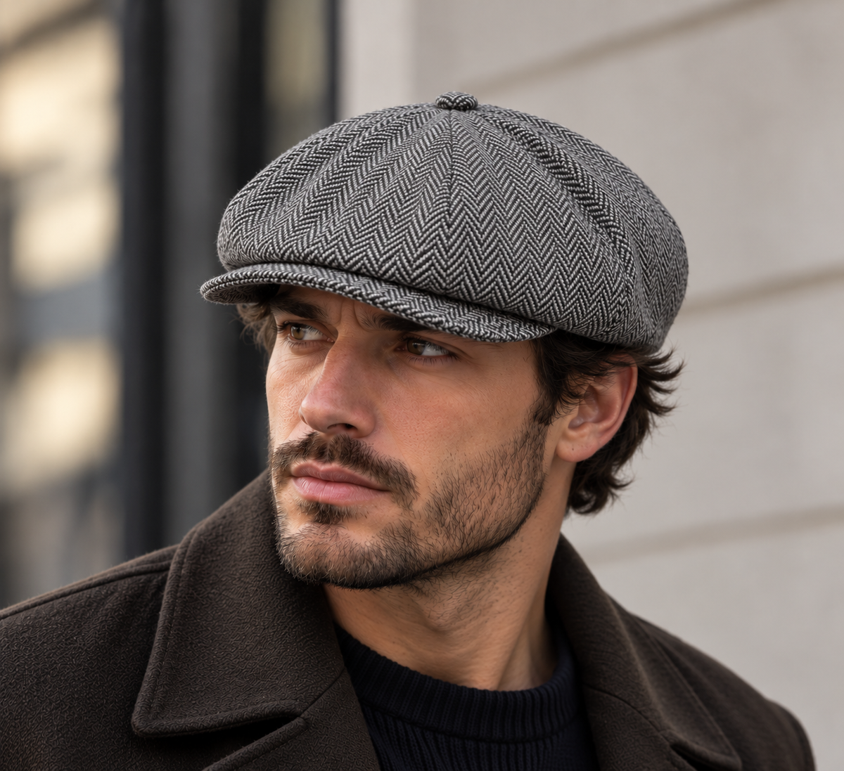 cappello basco in tessuto fantasie  peaky blinders spigato grey