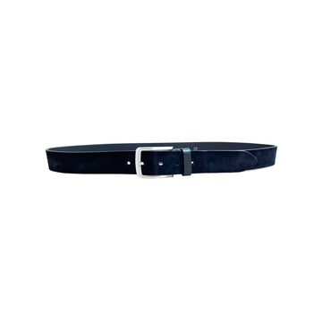 Cintura 035mm camoscio in pelle blu con inserti in cuoio