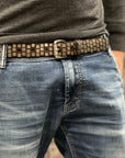 Cintura 030 mm in Cuoio Borchiata quadrata ST6 fibbia perlata a rullo colore argento
