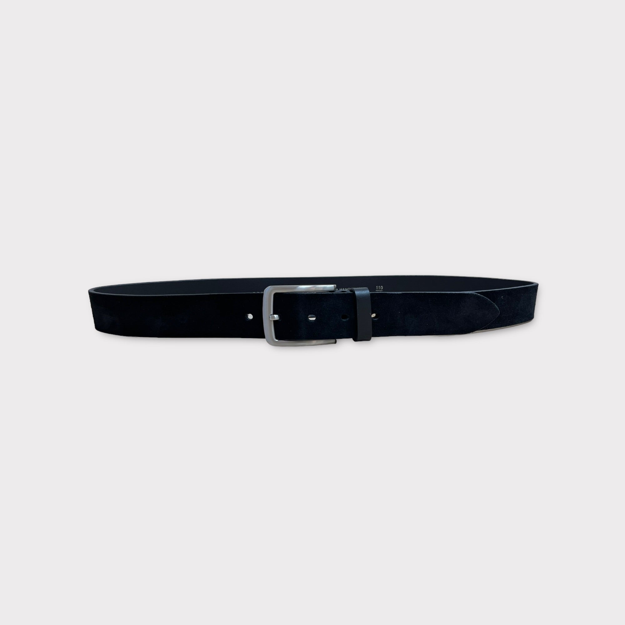 Cintura 035mm camoscio in pelle  nero  con inserti in cuoio