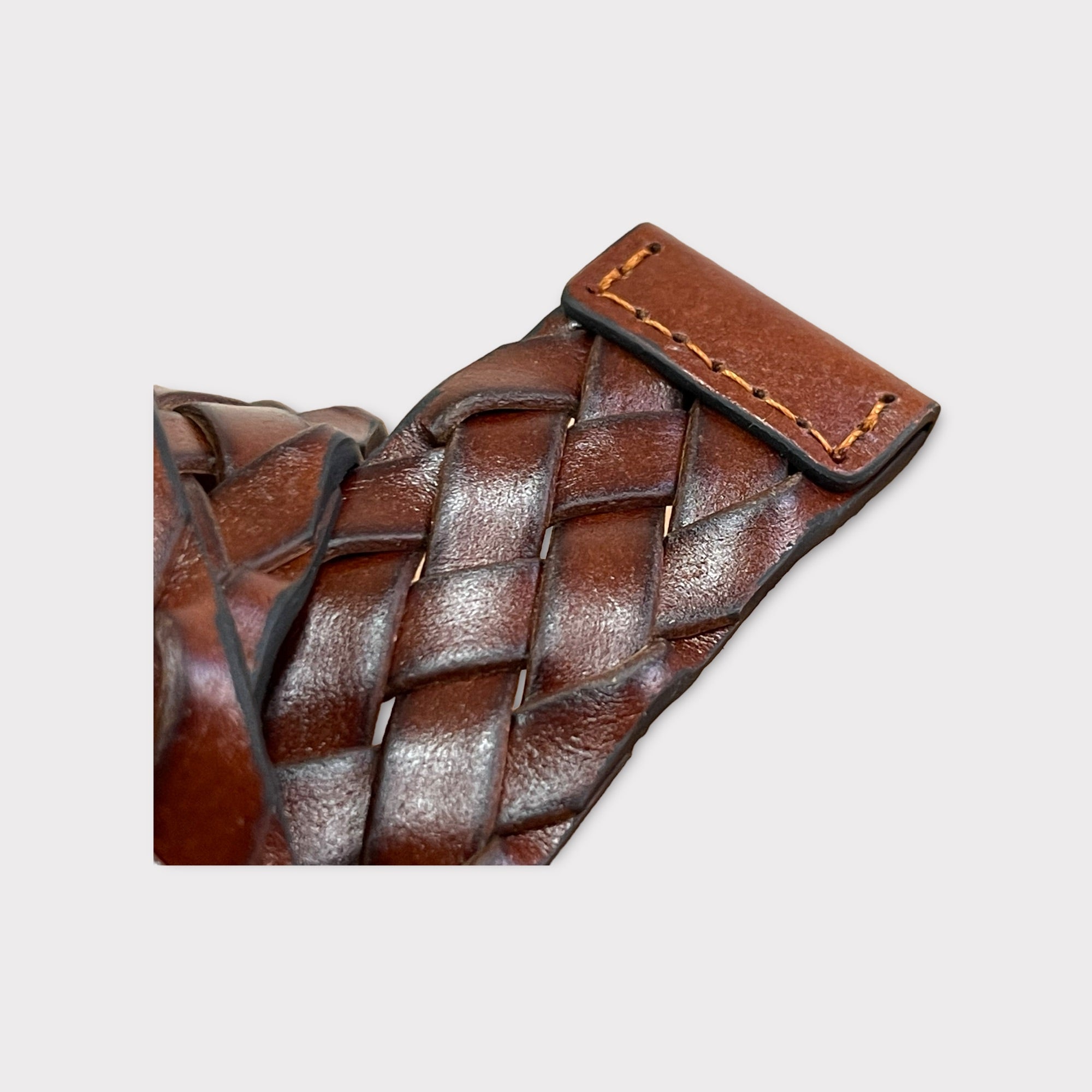 cintura treccia 030mm in Bonded leather con fibbia argento marrone