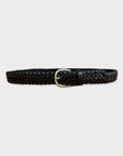 cintura treccia 035mm in Bonded leather con fibbia argento nero