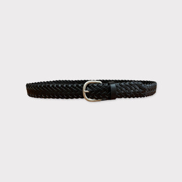cintura treccia 035mm in Bonded leather con fibbia argento nero