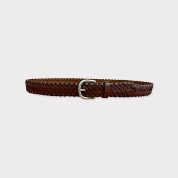 cintura treccia 035mm in Bonded leather con fibbia argentomarrone