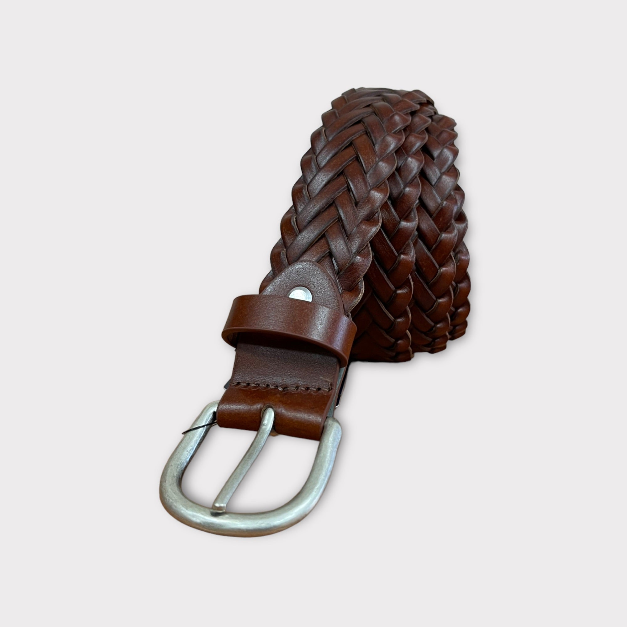 cintura treccia 035mm in Bonded leather con fibbia argentomarrone