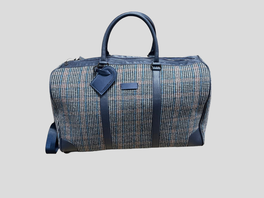 borsone quadroni elegant   weekend  in ecopelle con inserti in lana