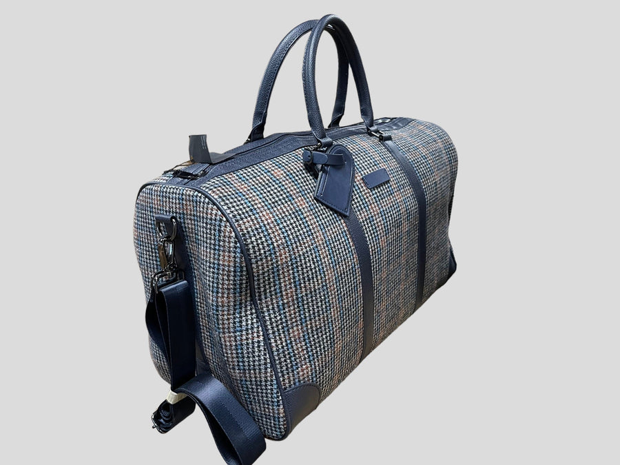 borsone quadroni elegant   weekend  in ecopelle con inserti in lana