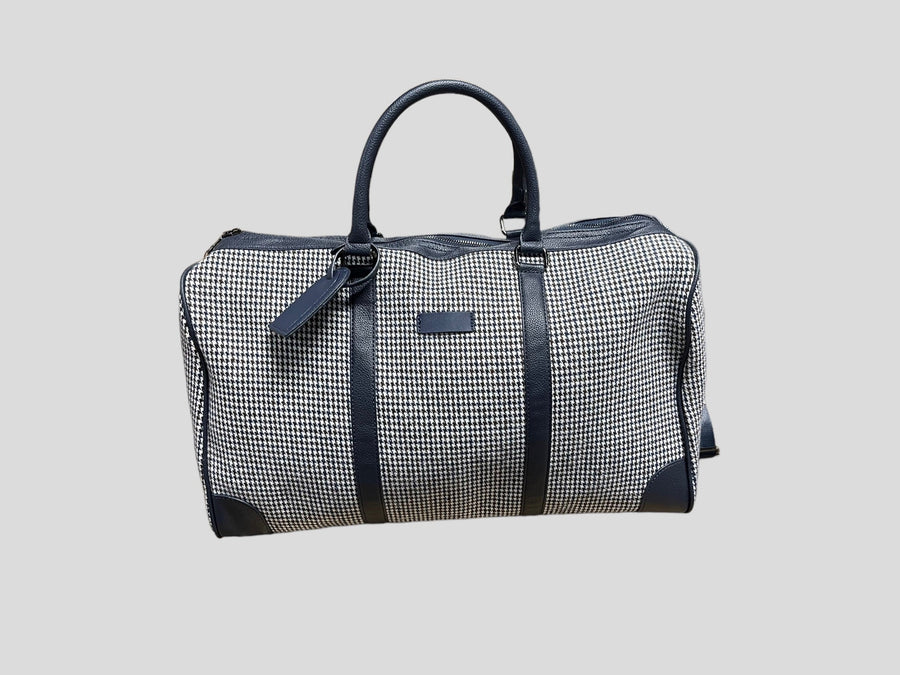 borsone quadroni elegant   weekend  in ecopelle con inserti in lana