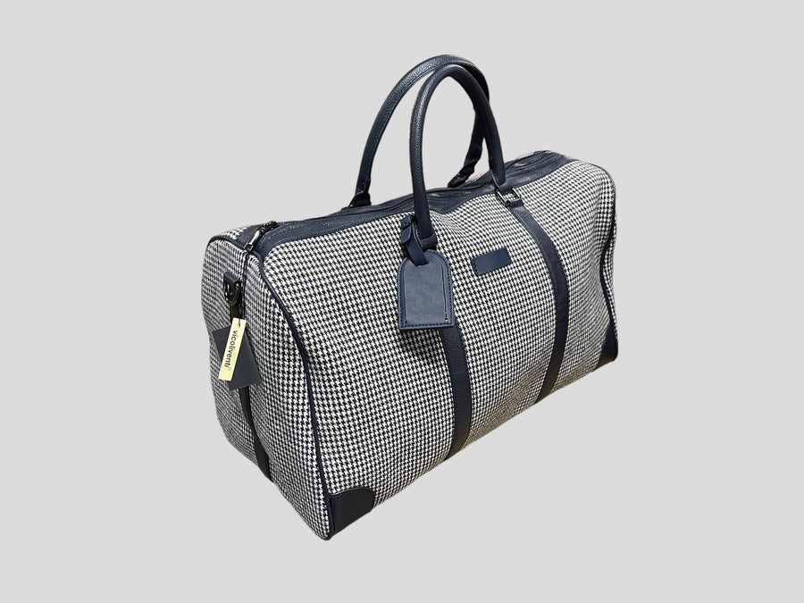 borsone quadroni elegant   weekend  in ecopelle con inserti in lana