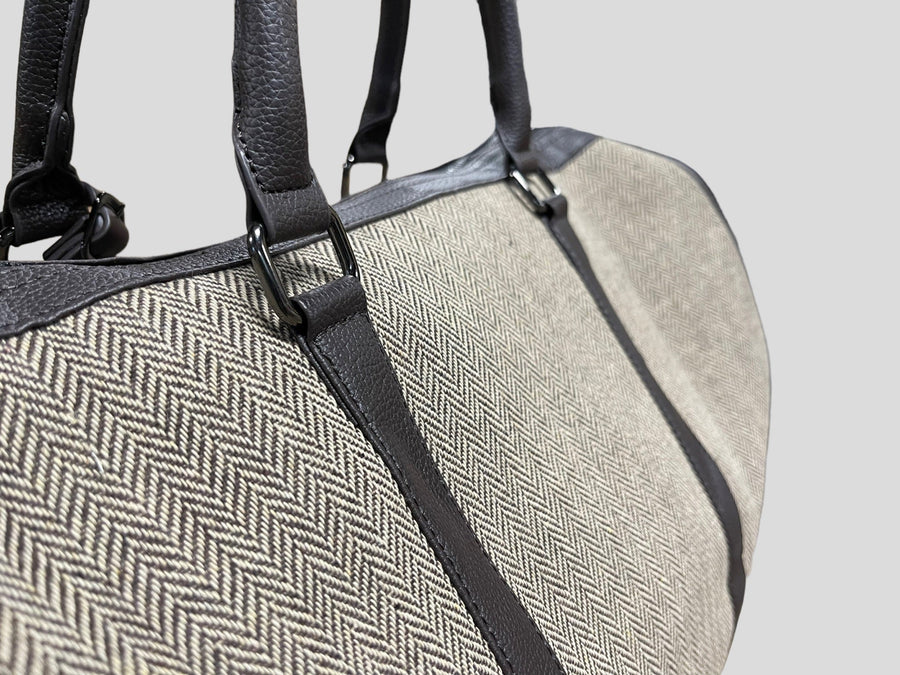 borsone quadroni elegant   weekend  in ecopelle con inserti in lana