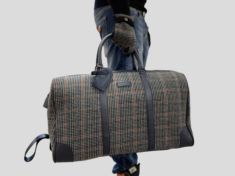 borsone quadroni elegant   weekend  in ecopelle con inserti in lana