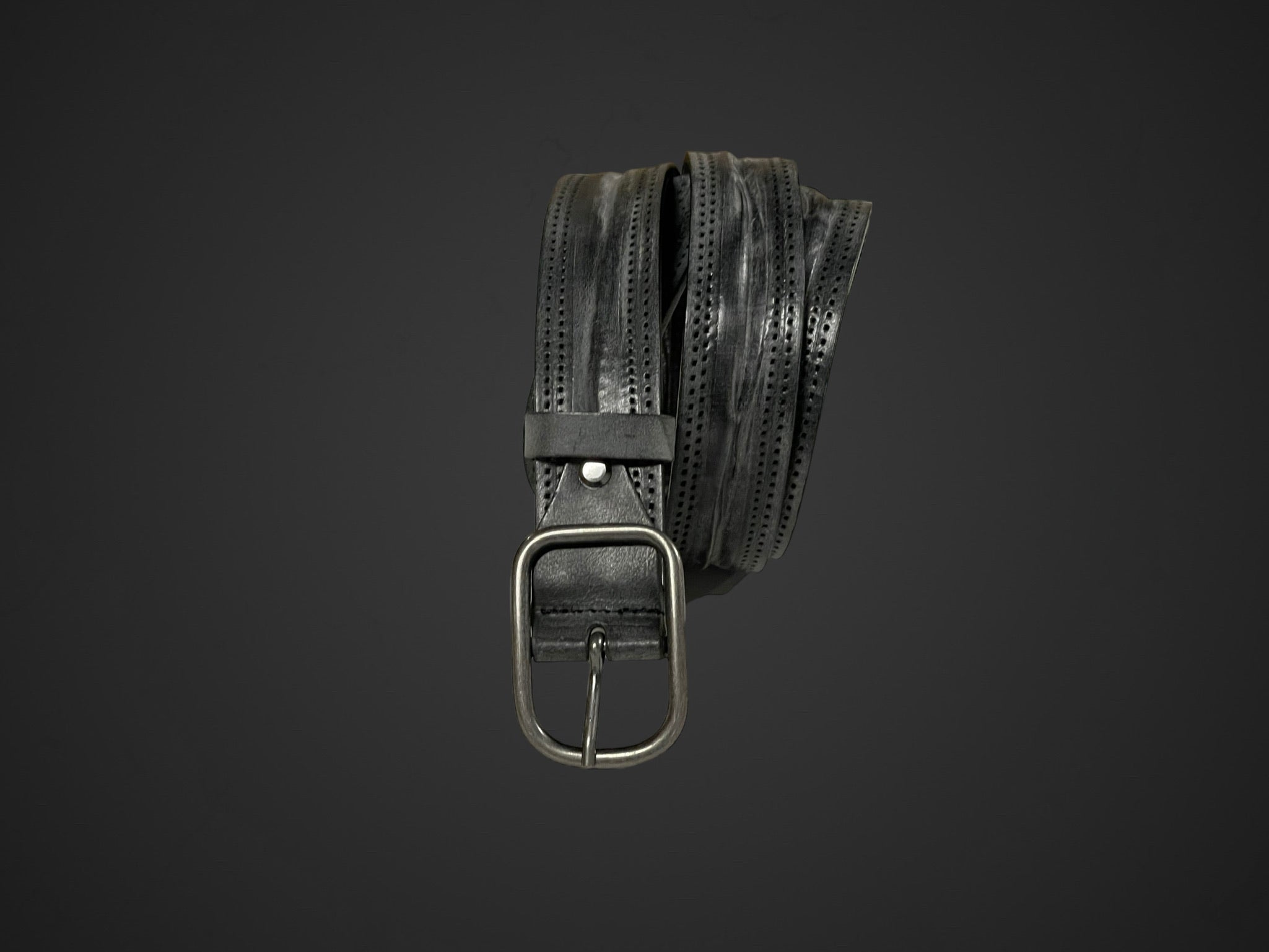 Cintura 035mm lavata e stropicciata con procedimento di ceratura e impuntura senza filo